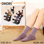 Set 10 perechi - Șosete medii dama, model dungi, culori mixte (80% bumbac, 15% poliamidă, 5% spandex)