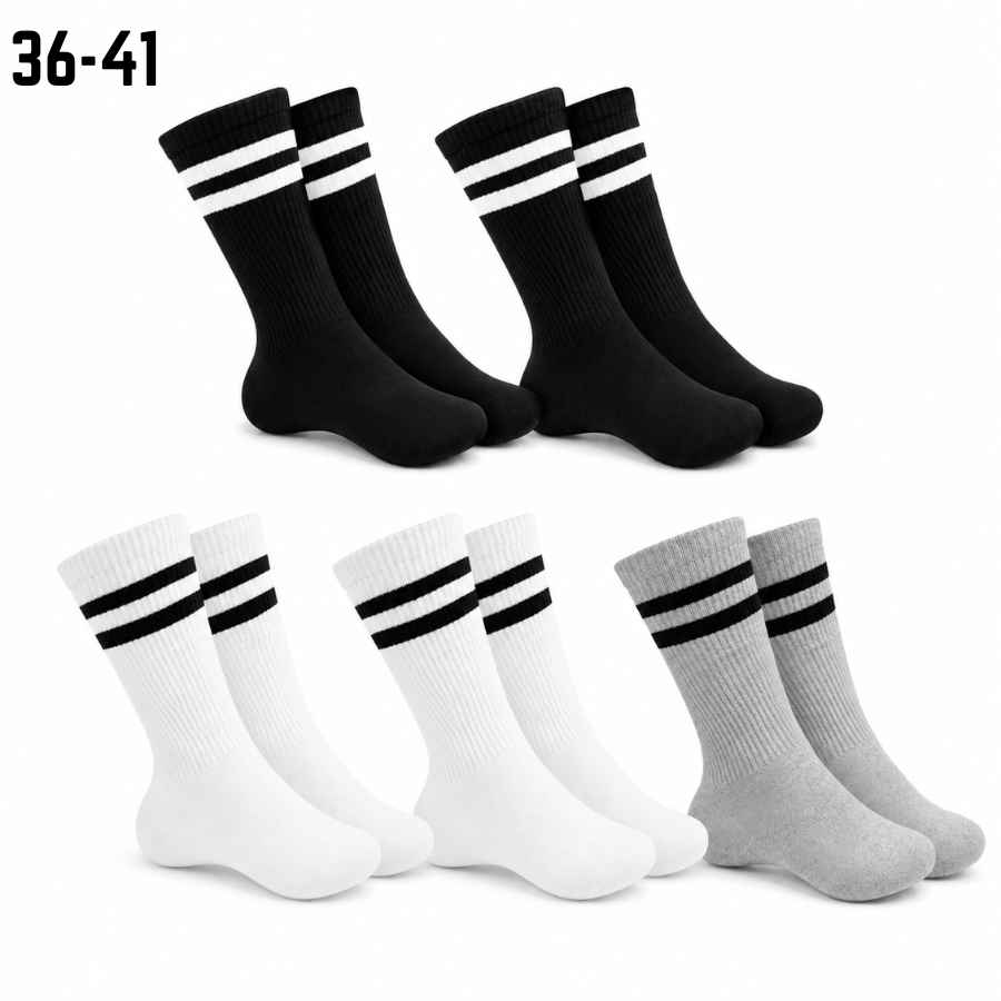 Set 10 perechi - Șosete lungi din bumbac pentru femei, model sport - (95% bumbac, 5% spandex)