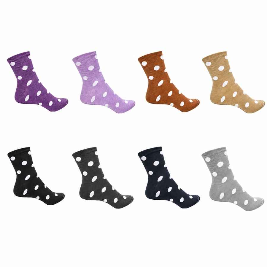 Set 10 perechi - Șosete medii din bumbac pentru femei cu buline - (80% bumbac, 15% poliamidă, 5% spandex)