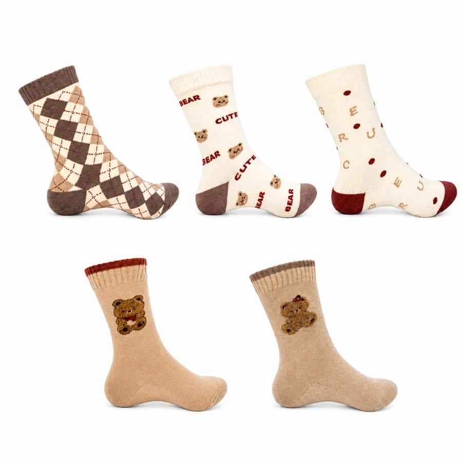 Set 10 perechi - Șosete din alpaca și cașmir pentru femei cu ursuleț - (79% alpaca, 19% cașmir, 2% spandex)