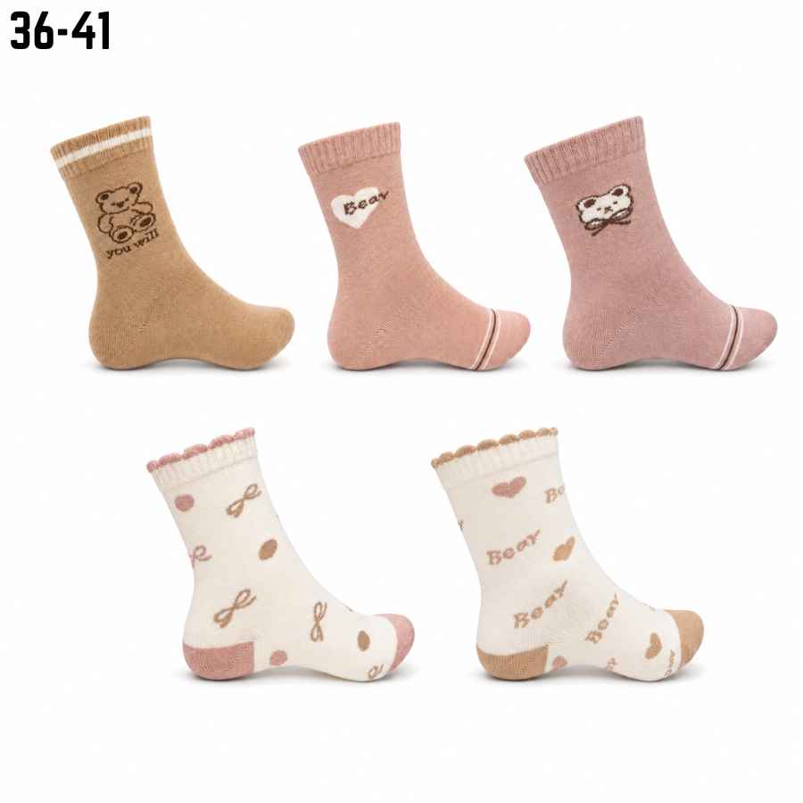 Set 10 perechi - Șosete medii din alpaca și cașmir pentru femei, model brodat - (79% alpaca, 19% cașmir, 2% spandex)