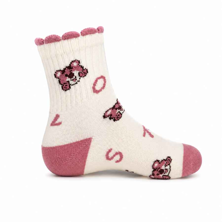 Set 10 perechi - Șosete scurte din alpaca și cașmir pentru fete cu ursuleți, alb și roz