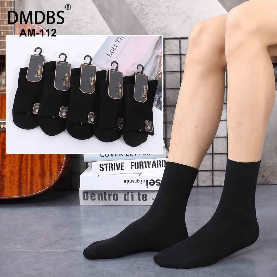 Set 10 perechi - Șosete medii din bumbac negre pentru bărbați - (80% bumbac, 15% poliamidă, 5% spandex)