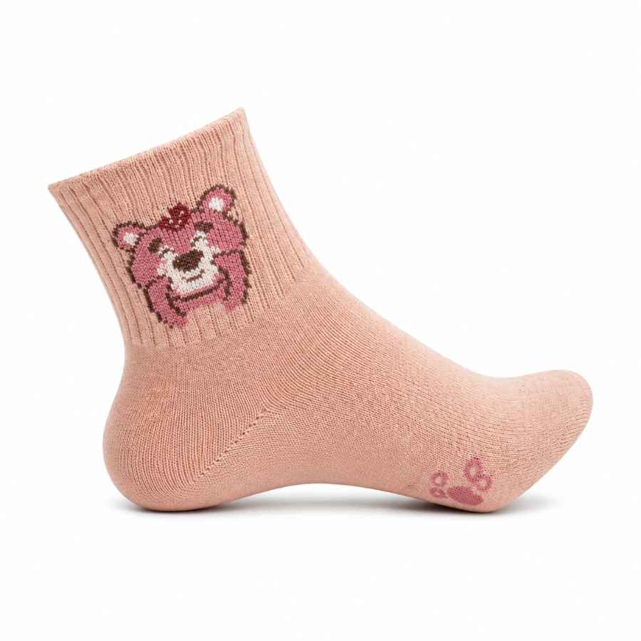 Set 10 perechi - Șosete scurte din alpaca și cașmir pentru fete cu ursuleți, alb și roz