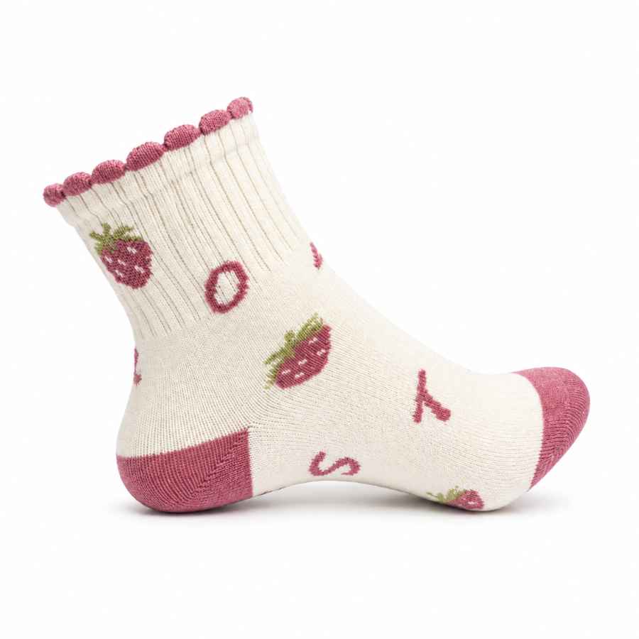 Set 10 perechi - Șosete scurte din alpaca și cașmir pentru fete cu ursuleți, alb și roz