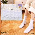 Set 10 perechi - Șosete medii din bumbac albe pentru femei - (80% bumbac, 15% poliamidă, 5% spandex)