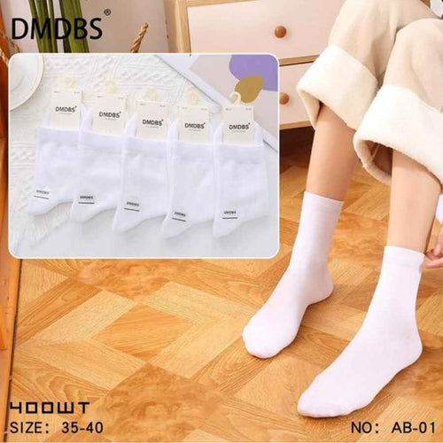 Set 10 perechi - Șosete medii din bumbac albe pentru femei - (80% bumbac, 15% poliamidă, 5% spandex)